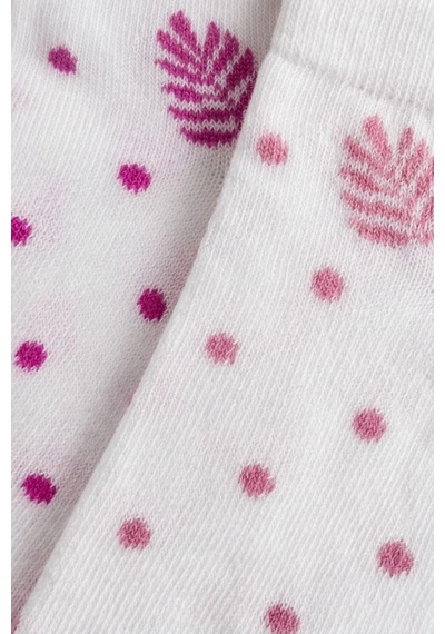 Cocole Socks Kız Bebek Patik Çorabı 2 Li Set Pamuklu Ekru Zemin Üzeri Fuşya Puantiye & Yaprak Desenl Çok Renkli