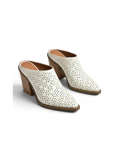 Fox Shoes Y654930703 Beyaz Hakiki Deri Western Topuklu Kadın Terlik