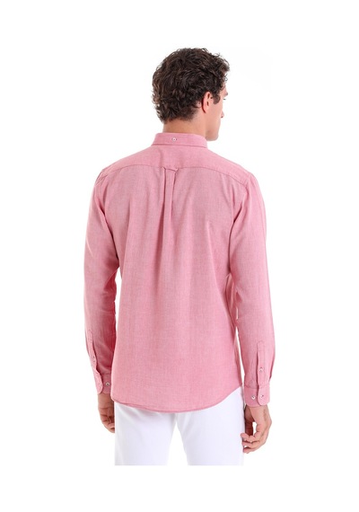 Hatemoğlu Bordo Comfort Fit Düz 100% Pamuk Düğmeli Yaka Uzun Kollu Casual Oxford Gömlek Bordo
