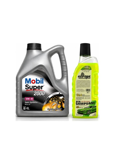 Mobil Süper 2000 X1 10W-40 Motor Yağı 4 L + Oto Şampuan 1000 ML