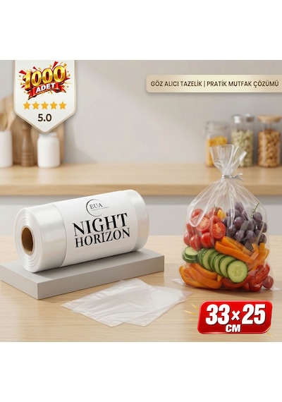 Eua 1000 Adet Rulo Buzdolabı Poşeti 33x25 Cm - Dayanıklı Şeffaf Buzluk Ve Gıda Saklama Poşeti