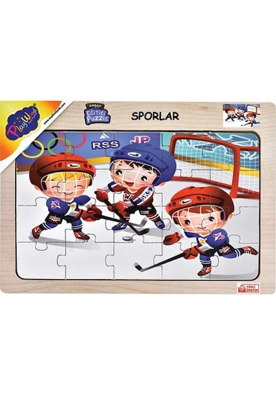 +3 Yaş Ahşap Eğitici Puzzle Sporlar – Buz Hokeyi (Playwood)