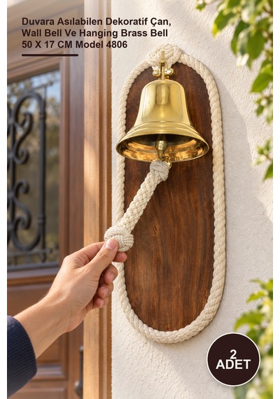 2 Adet Pirinç Duvar Çanı Duvara Asılabilen Dekoratif Çan, Wall Bell Ve Hanging Brass Bell 50 X 17 Cm Model 4806