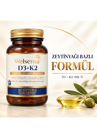 D3k2 Vitamin D3 1000 Iu Ve Vitamin K2 25 Mcg Mk-7 60 Softjel Kapsül