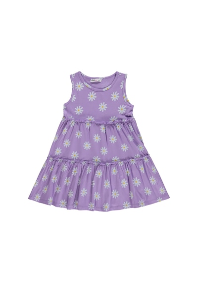 Civil Girls Papatya Desenli 6-9 Yaş Elbise - Lila