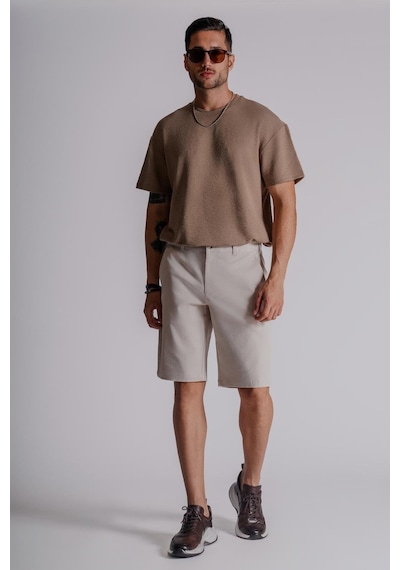 Braccas Erkek Yandan Cepli Klasik Bel Slim Fit Chino Şort Bej Bej