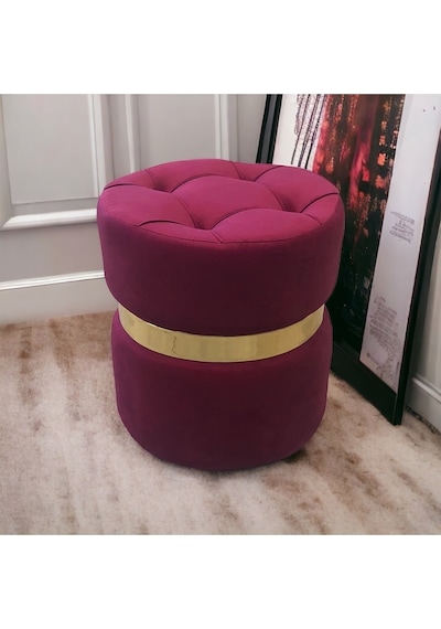 Yaren Home Dizayn Puf Lüks Silinebilir Kumaş Kapitoneli Gold Detaylı Pembe
