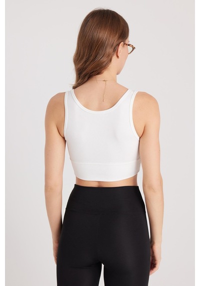 Tudors Kadın Slim Fit Dar Kesim Bisiklet Yaka Kalın Askılı Esnek Ekru Spor Atlet-37807 Ekru