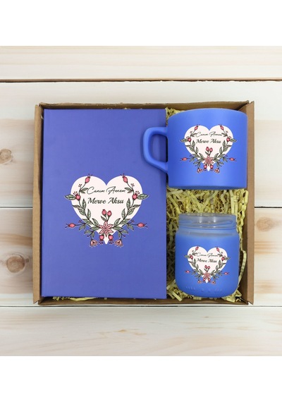 Bk Gift Kişiye Özel İsimli Dtf Anne Temalı Mavi Defter & Kahve Fincanı & Mum Hediye Seti-5, Anneye Hediye, Anneler Günü Hediyesi Kobitmeyencom30793 Bk