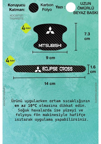 Karbon Dokuya Sahip Mitsubishi Eclipse Cross Kapı İçi Kolları Koruma Seti Şık Beyaz Yazı Detaylı 8 Parça Ürün
