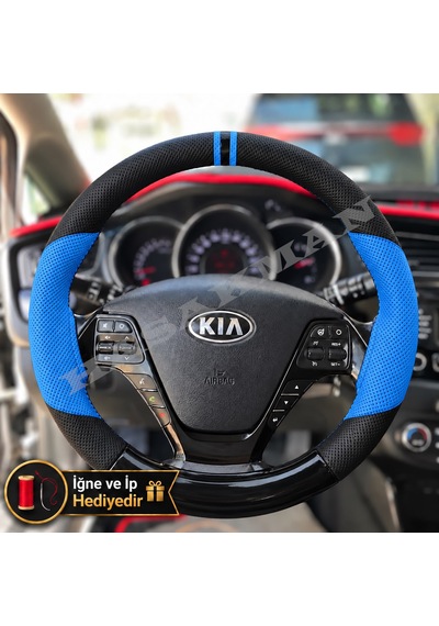 Kia Pro Ceed Dikme Direksiyon Kılıfı Delikli Deri Parlak Siyah Mavi Detay Çift Yüzük Ve Dikiş 2013-2018