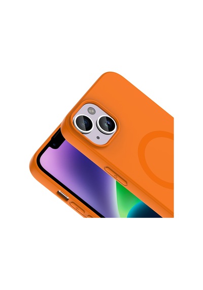 Apple iPhone Uyumlu 13 Kılıf M-safe Şarj Özellikli Zore Aris Silikon Kapak - Turuncu