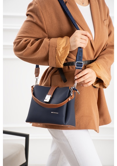 Just Polo Kadın Polo Kumaş Jp Gümüş Logolu Şık El Ve Omuz Çantası Shoulder Bag Ebat: 23 X 18 Cm Lacivert - Taba