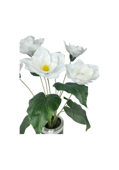 Yapay Çiçek Islak Manolya Çiçeği 6 Çiçekli 65cm Gümüş Halkalı Galvaniz Vazoda Salon Çiçeği