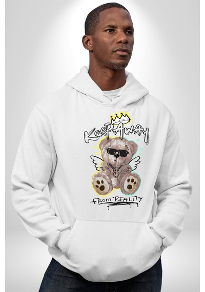 Gerçeklikten Uzak Tutun Kadın Erkek Beyaz Kapüşonlu Sweatshirt Hoodie Beyaz