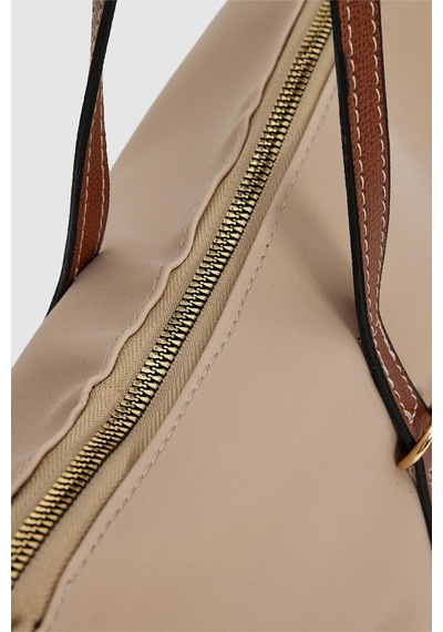 Wuclo Velie Paraşüt Kumaş Şeritli Shopper Çanta Vizon-taba Vizon - Taba