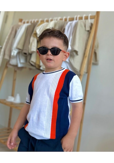 Unisex 1-5 Yaş Polarize Siyah Çocuk Güneş Gözlüğü Kırmızı Sap Detaylı Sarı - Kırmızı