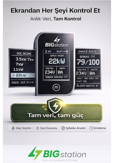 22kw Araç Şarj Cihazı Wi-fi Mobil 3 Metre Kablolu
