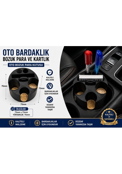 Oto Bozuk Paralık , Bardaklıkta Kullanılan Araç Bozuk Para Ve Kartvizitlik , Oto Bozuk Para Koyma Ye