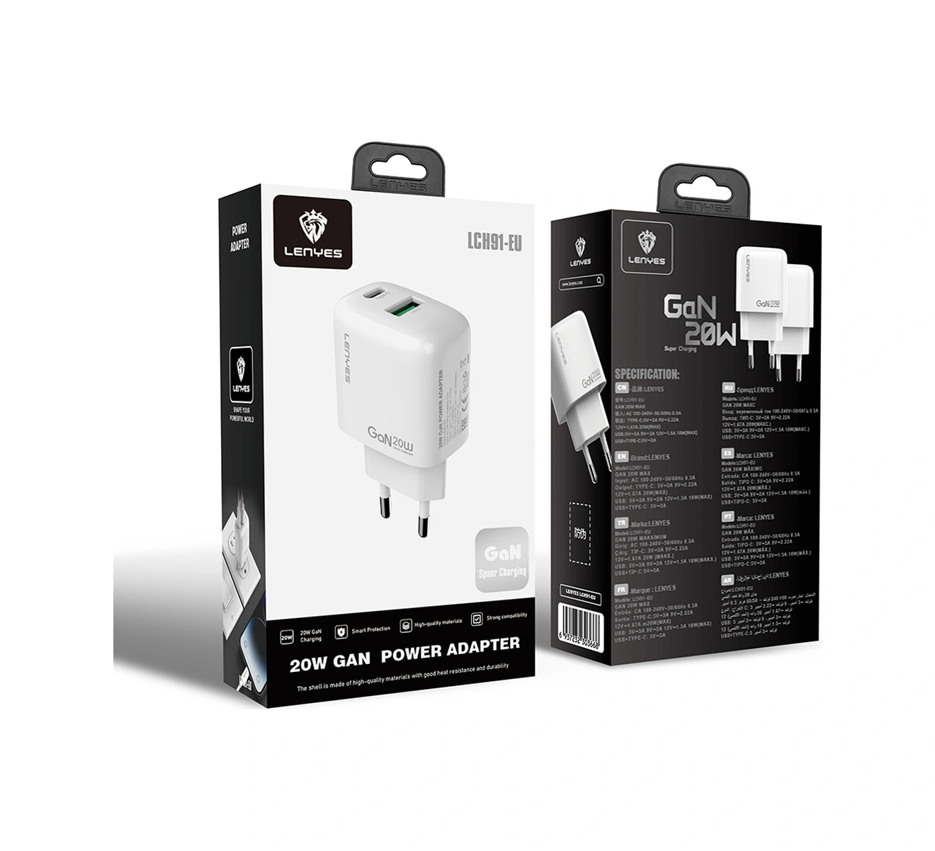 Lenyes Lch91 Type-c Ve Usb Gan Teknolojili Pd Hızlı Şarj Özellikli Şarj Başlığı 20w Beyaz
