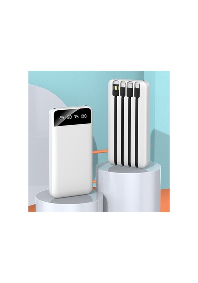 10000 Mah Powerbank Kendinden 4 Kablolu Dijital Ekranlı 4 Çıkışlı Powerbank Koruma Kılıfı li Beyaz