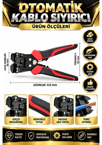 Otomatik Kablo Sıyırma Pensesi 150 Mm Elektrikçi Kablo Soyma Alet