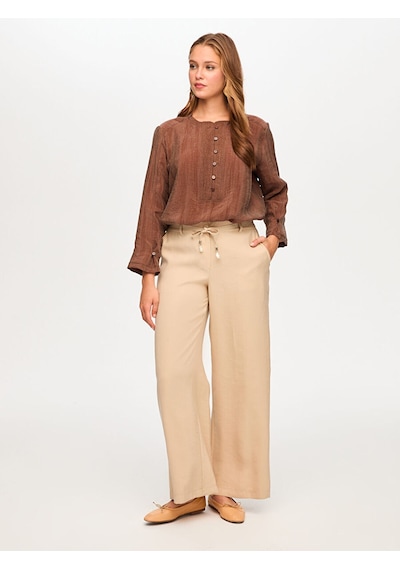 Faik Sönmez Wide Leg Fit Modallı Beli Lastikli Pantolon S26pnt029 Us26pnt02934 Bej