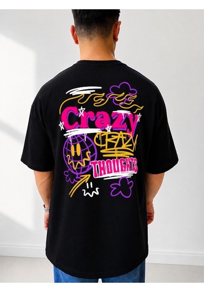 525 Oversize Sırt Baskılı Streetwear Unisex T-shirt Crazythought Siyah