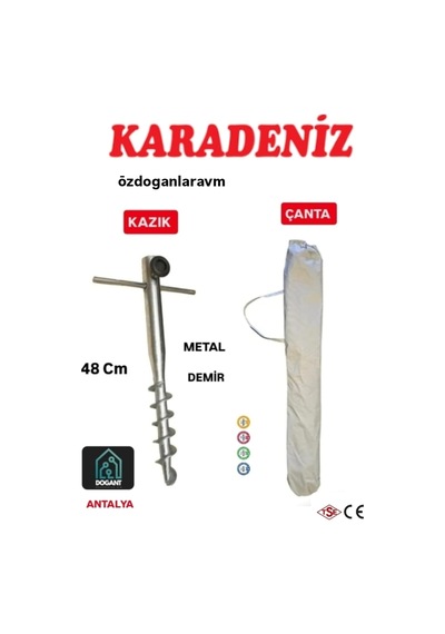 Karadeniz Plaj Balkon Kamp Şemsiyesi 2 Metre, 10 Telli, Yeşil, Metal Kazık Ve Taşıma Çantası Seti Çok Renkli