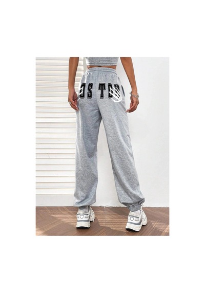 Tarzsokak Letter Graphic Elastic Waist 4 Mevsim Eşofman Gri