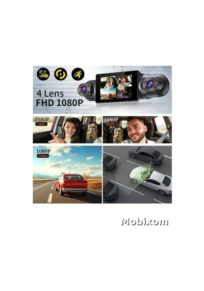 4 Lens Araç Kamerası 1080p Fhd Ön Arka İç Kayıt Gece Görüşlü Park Modu Geniş Açı Dashcam