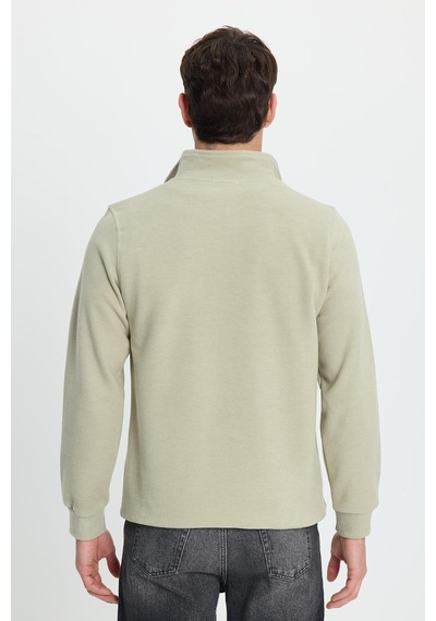 Tudors Erkek Slim Fit Dar Kesim Pamuklu Selanik Kumaş Dik Yaka Mint Sweatshirt-41888 Mint