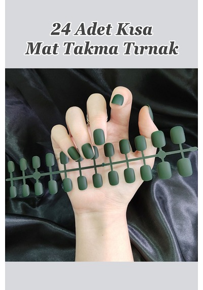 24 Adet Renkli Mat Kısa Takma Tırnak Oval-kare 1051 Haki