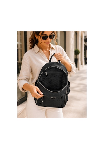 Just Polo Kadın Günlük Kullanıma Uygun Çok Bölmeli Sırt Çantası Ebat : 25 X 30 Cm Shopper Siyah