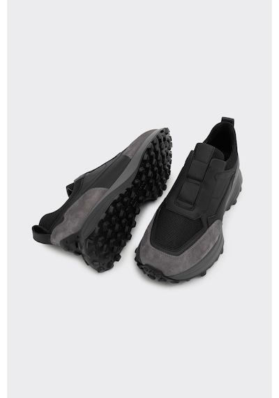 Derinet Hakiki Deri Comfort Taban Erkek Sneaker Siyah Gri Siyah Gri