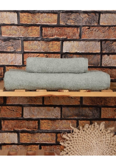 2 Parça %100 Pamuklu Soft Lüx Banyo Havlu Seti Yeşil 11
