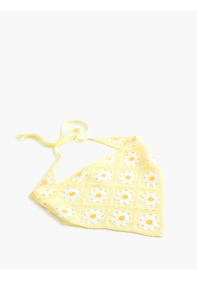 Koton Çiçekli Detaylı Bağlamalı Üçgen Bandana- Koton X Sibil Çetinkaya Sarı 6sak50097aa