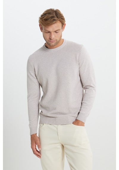 AC&Co / Altınyıldız Classics Erkek Bej Melanj Pamuklu Standart Fit Normal Kesim Bisiklet Yaka Jakarlı Triko Kazak Bej Melanj AC&Co / Altınyıldız Classics Erkek Bej Melanj Pamuklu Standart Fit Normal Kesim Bisiklet Yaka Jakarlı Triko Kazak Bej Melanj