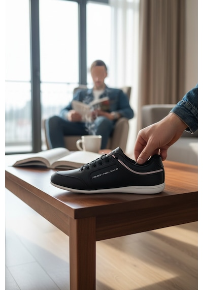 Enoch Erkek Sade Tasarım Dikiş Detaylı Düz Tabanlı Günlük Spor Ayakkabı Sneaker Siyah