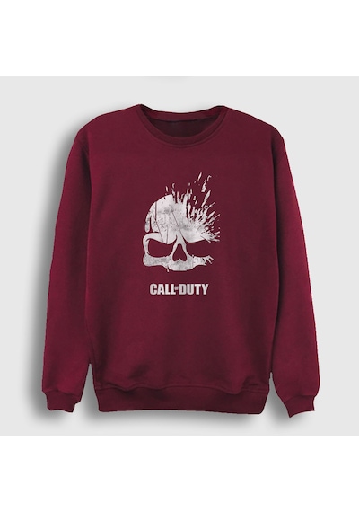 Presmono Unisex Skull Call Of Duty Sweatshirt Bordo