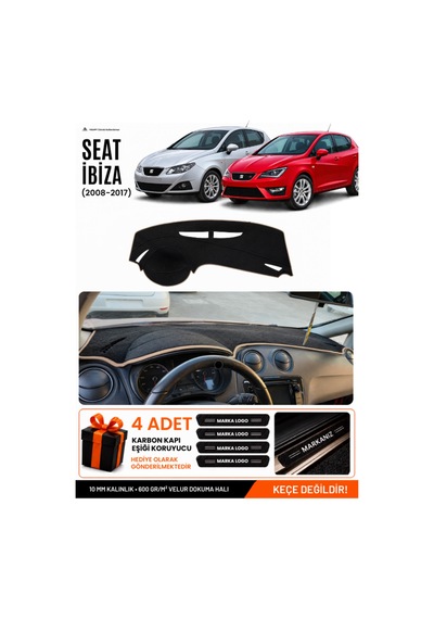 Seat Ibıza 2008-2017 Uyumlu Torpido Koruma, Torpido Örtüsü, Torpido Kılıfı - Siyah-bej - Se004