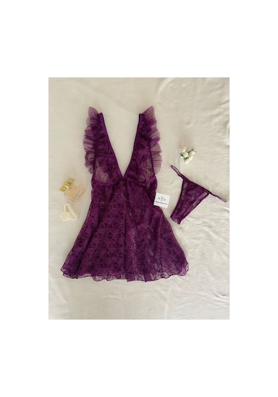 Mh Moony Homewears Mor Afrodit Fantezy Gecelik Seti mor