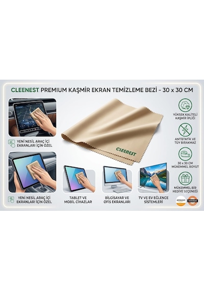 Yüksek Kaliteli Kaşmir İpliğinden Üretilmiş Temizleme Bezi, Mikrofiber Malzeme, Ekranlar, Tabletler, Araba İçi Ekranı, Bilgisayar Ve Tv Ekranları İçin 30x30 Cm