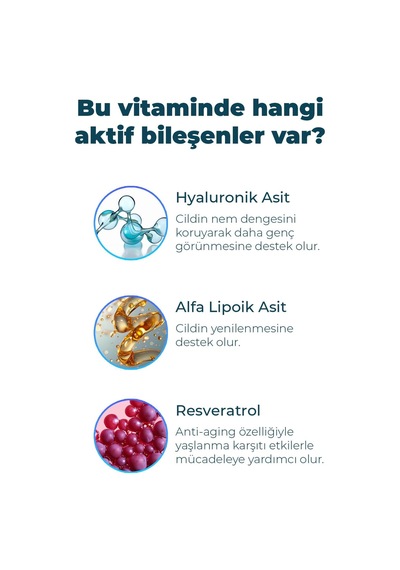 Glowing Skin Hyaluronic Acid, Glutatyon, Resveratrol, Coenzim Q10 Takviye Edici 60 Tablet