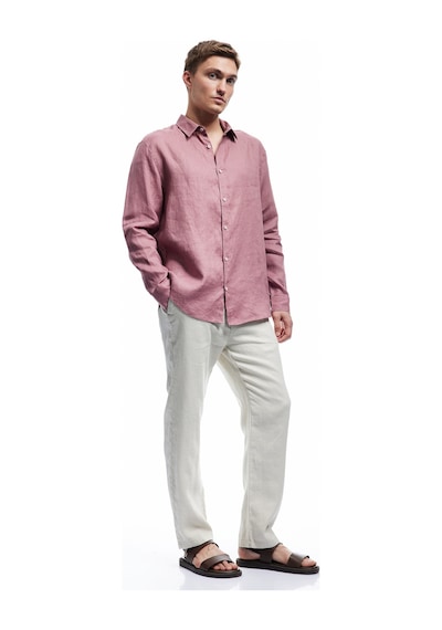 Koton Klasik Yaka Regular Fit Uzun Kollu Keten Gömlek Pembe 5sam60172hw Gül