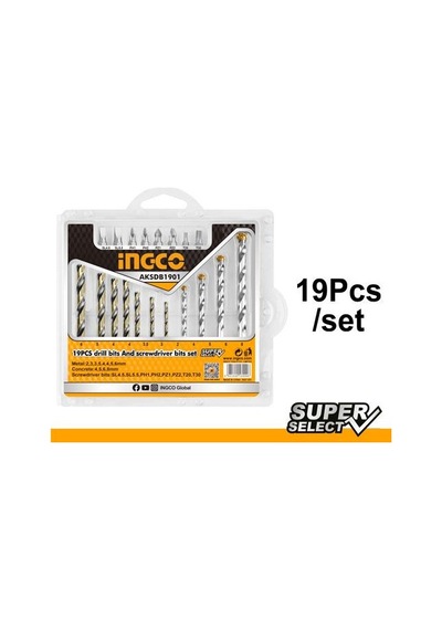 Ingco AKSDB1901 Matkap Ucu ve Bits uç seti 19'lu Set