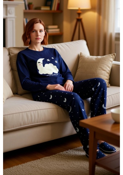 Ersefa Kız Çocuk Galaksi Baskılı Polar Pijama Fonksiyonel Dayanıklı Kali lacivert