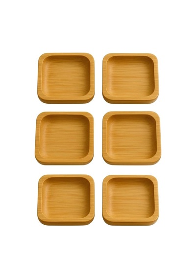 6 Lı Kare Sunum Ve Servis Kase Seti %100 Doğal Bambu, 9x9 Cm Çok renkli