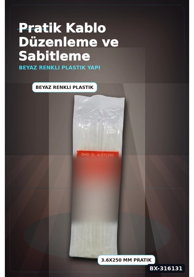 Kablo Bağı Plastik Cırt Kelepçe Beyaz 3.6x250 Mm Düzenleyici Paket 100 Adet Bx-316131