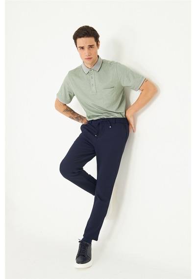 Lacivert Modern Kesim Bağcıklı Smart Casual Jogger Pantolon Laci